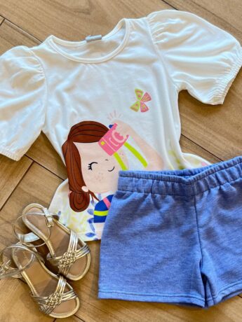 fernandaramoskids com br Conjunto Infantil Feminino Blusa Fotografia e Short Lilás1