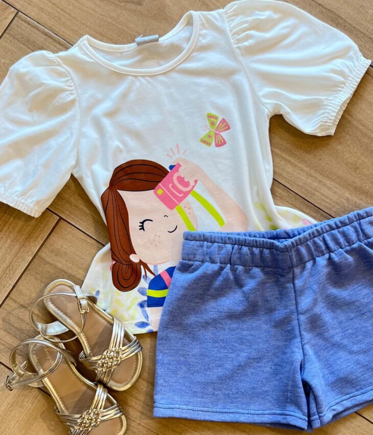 fernandaramoskids com br Conjunto Infantil Feminino Blusa Fotografia e Short Lilás1