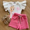 Conjunto Infantil Feminino Blusa Girafa e Short Fernanda Ramos Kids