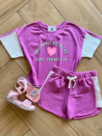 Conjunto Infantil Feminino Blusa Good Things e Short Lilás Fernanda Ramos Kids