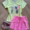 Conjunto Infantil Feminino Blusa Have Fun e Short Pink com Bolinha Fernanda Ramos Kids