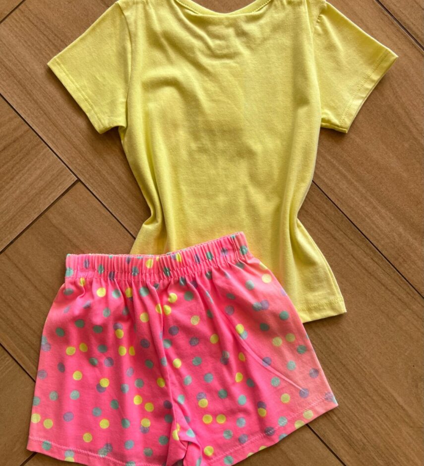 fernandaramosstore com br Conjunto Infantil Feminino Blusa Have Fun e Short Pink com Bolinha2