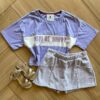 Conjunto Infantil Feminino Blusa Hey Be Happy e Short Saia Lilás Fernanda Ramos Kids