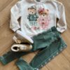 Conjunto Infantil Feminino Blusa Manga 2 Urso Longa com Calça Fernanda Ramos Kids