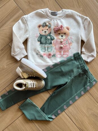 Conjunto Infantil Feminino Blusa Manga 2 Urso Longa com Calça Fernanda Ramos Kids