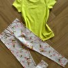 Conjunto Infantil Feminino Blusa Manga Curta Verde e Legging Estampada Fernanda Ramos Kids