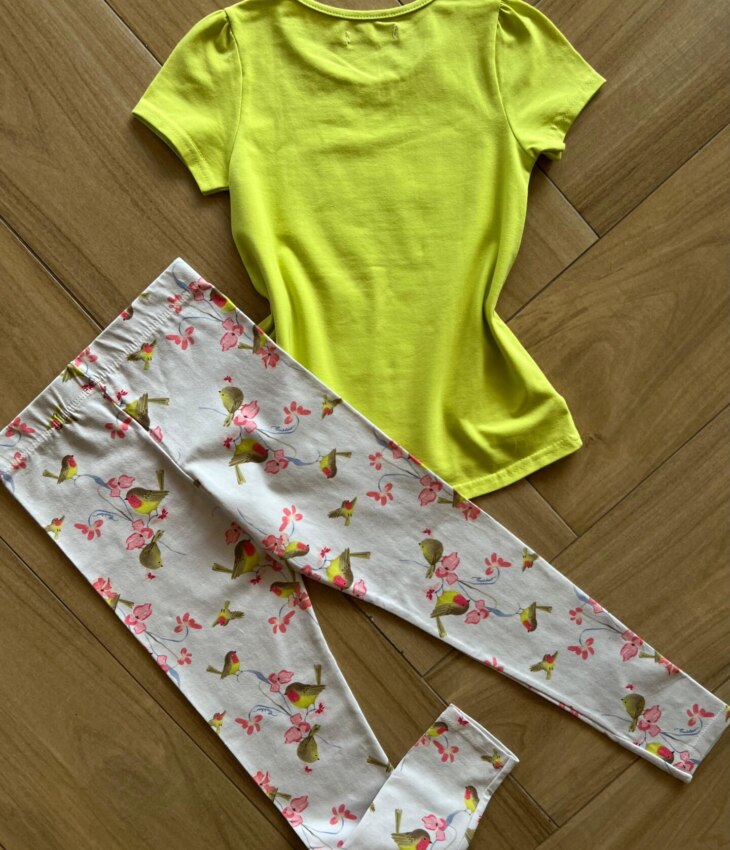 Conjunto Infantil Feminino Blusa Manga Curta Verde e Legging Estampada Fernanda Ramos Kids