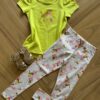Conjunto Infantil Feminino Blusa Manga Curta Verde e Legging Estampada Fernanda Ramos Kids