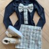 Conjunto Infantil Feminino Blusa Manga Laço Longa e Saia Fernanda Ramos Kids