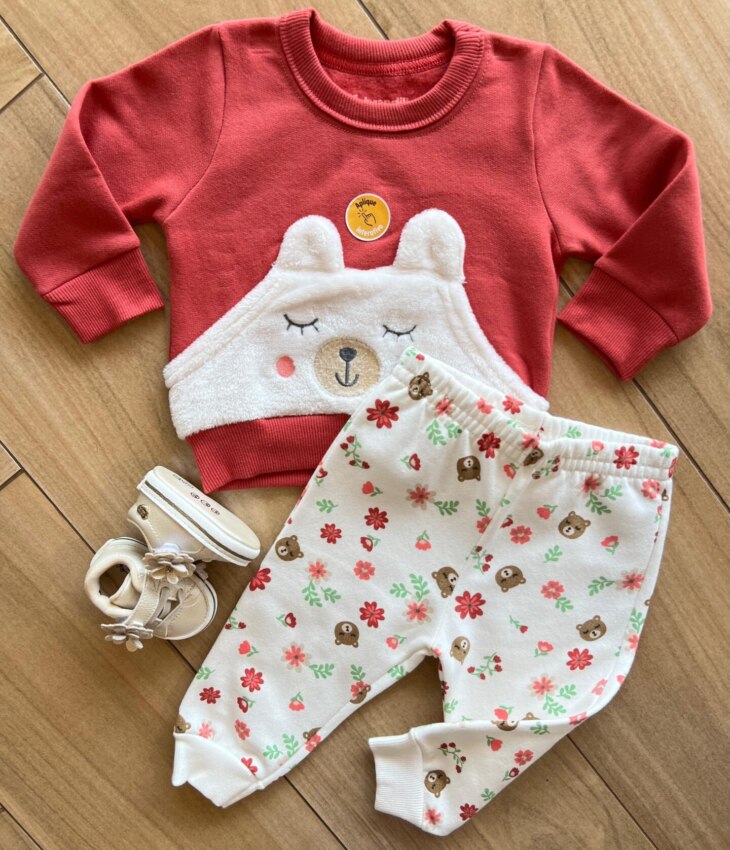 Conjunto Infantil Feminino Blusa Manga Longa com Calça Ursinho Fernanda Ramos Kids