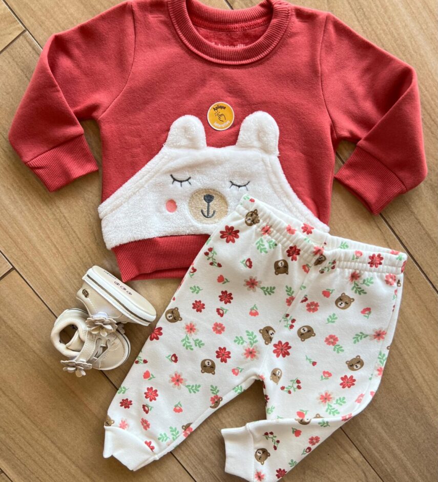 Conjunto Infantil Feminino Blusa Manga Longa com Calça Ursinho Fernanda Ramos Kids