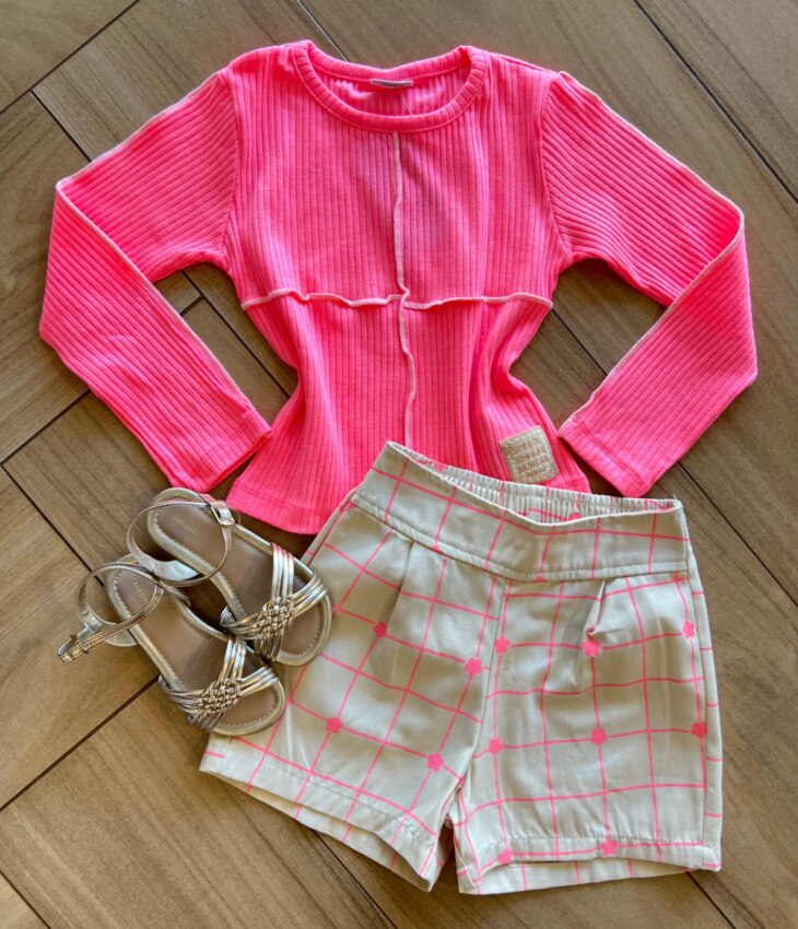 Conjunto Infantil Feminino Blusa Manga Longa e Short Bege Fernanda Ramos Kids