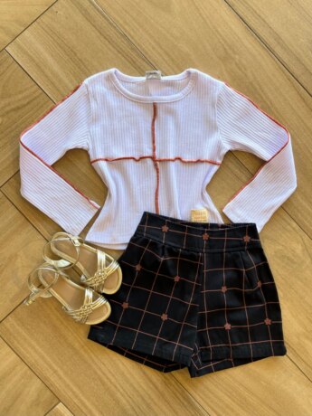 Conjunto Infantil Feminino Blusa Manga Longa e Short Preto Fernanda Ramos Kids