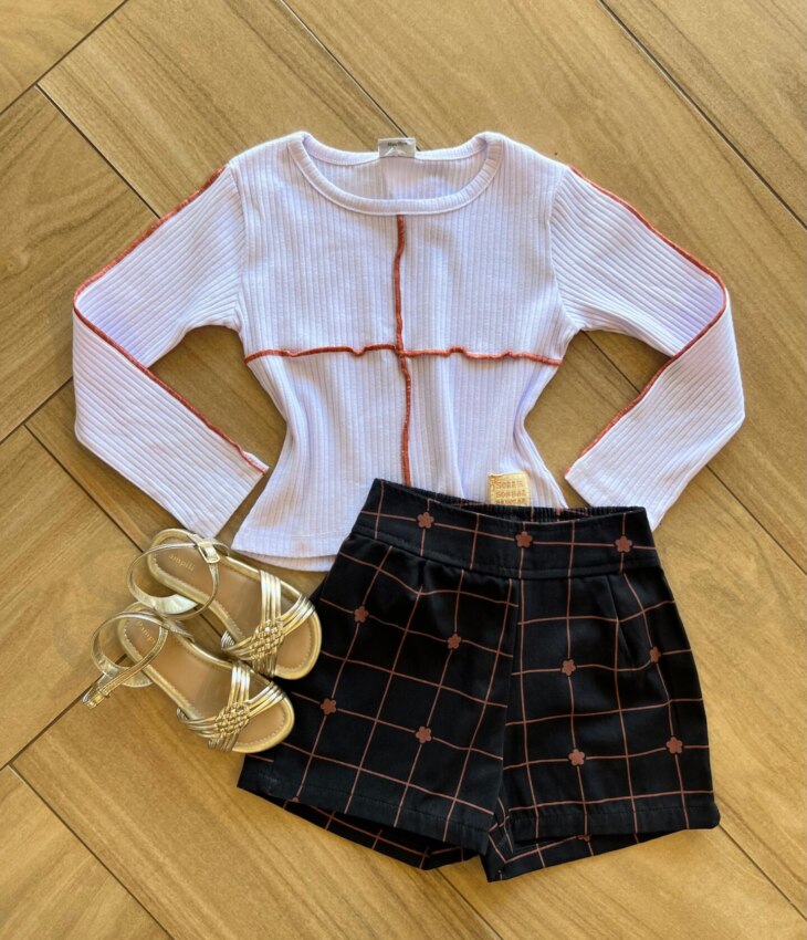 Conjunto Infantil Feminino Blusa Manga Longa e Short Preto Fernanda Ramos Kids