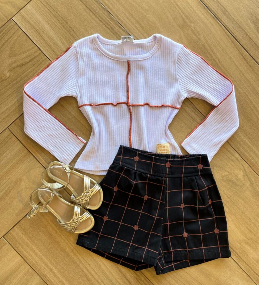 Conjunto Infantil Feminino Blusa Manga Longa e Short Preto Fernanda Ramos Kids