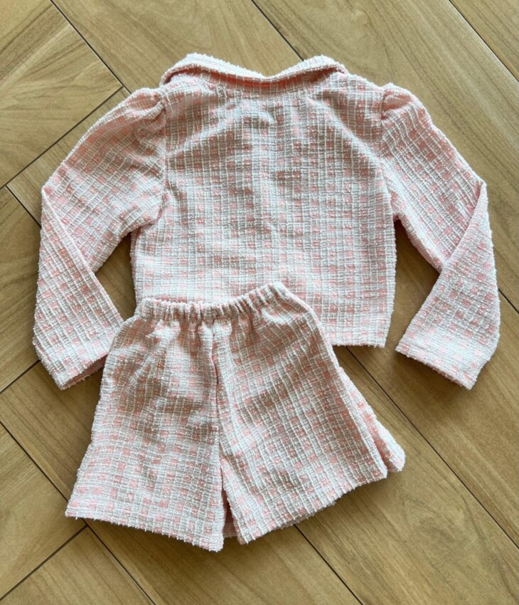 fernandaramoskids com br Conjunto Infantil Feminino Blusa Manga Longa e Short Saia Rosa 1