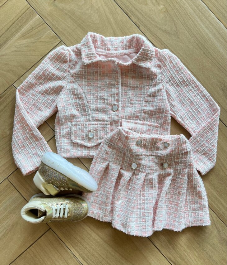 Conjunto Infantil Feminino Blusa Manga Longa e Short Saia Rosa Fernanda Ramos Kids