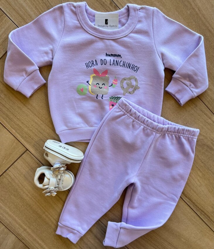 Conjunto Infantil Feminino Blusa Manga Longa Lanchinho com Calça Fernanda Ramos Kids