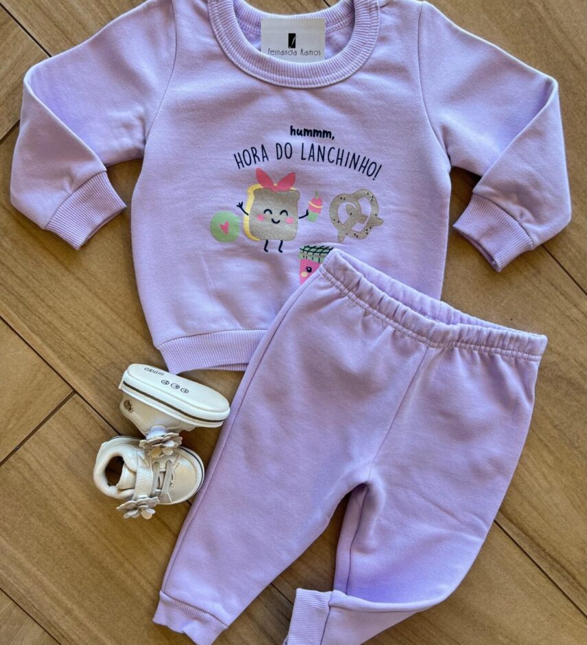 Conjunto Infantil Feminino Blusa Manga Longa Lanchinho com Calça Fernanda Ramos Kids