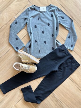 Conjunto Infantil Feminino Blusa Manga Longa Macha Preta com Calça Fernanda Ramos Kids
