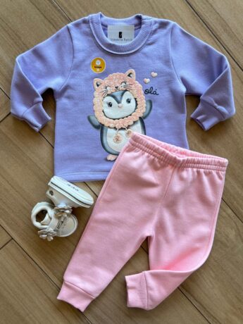 Conjunto Infantil Feminino Blusa Manga Longa Pinguim com Calça Fernanda Ramos Kids
