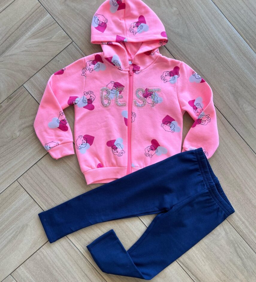 Conjunto Infantil Feminino Blusa Manga Longa Rosa Neon com Calça Fernanda Ramos Kids
