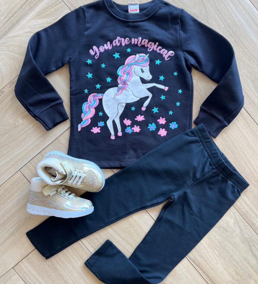 Conjunto Infantil Feminino Blusa Manga Longa Unicórnio com Calça Fernanda Ramos Kids