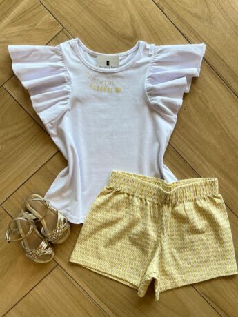 Conjunto Infantil Feminino Blusa Momentos Alegres e Short Estampado Fernanda Ramos kids