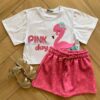 Conjunto Infantil Feminino Blusa Pink Day e Short Saia Pink Fernanda Ramos Kids