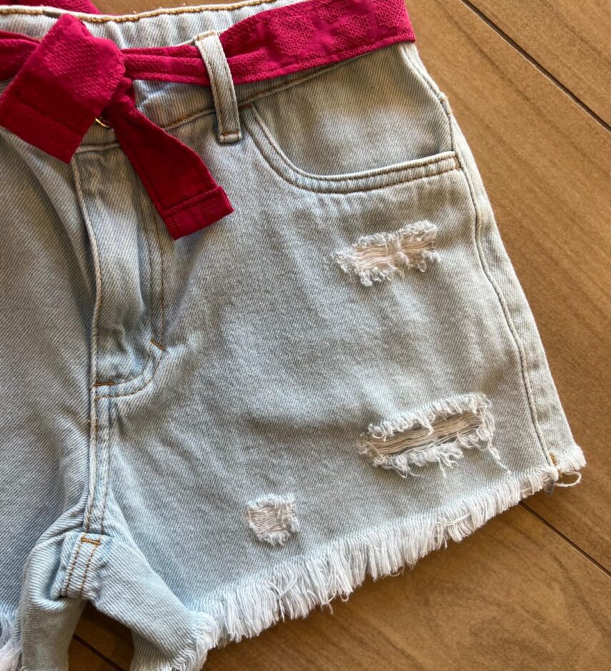 fernandaramoskids com br Conjunto Infantil Feminino Blusa Pink e Short Jeans 1