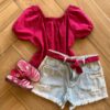 Conjunto Infantil Feminino Blusa Pink e Short Jeans Fernanda Ramos Kids