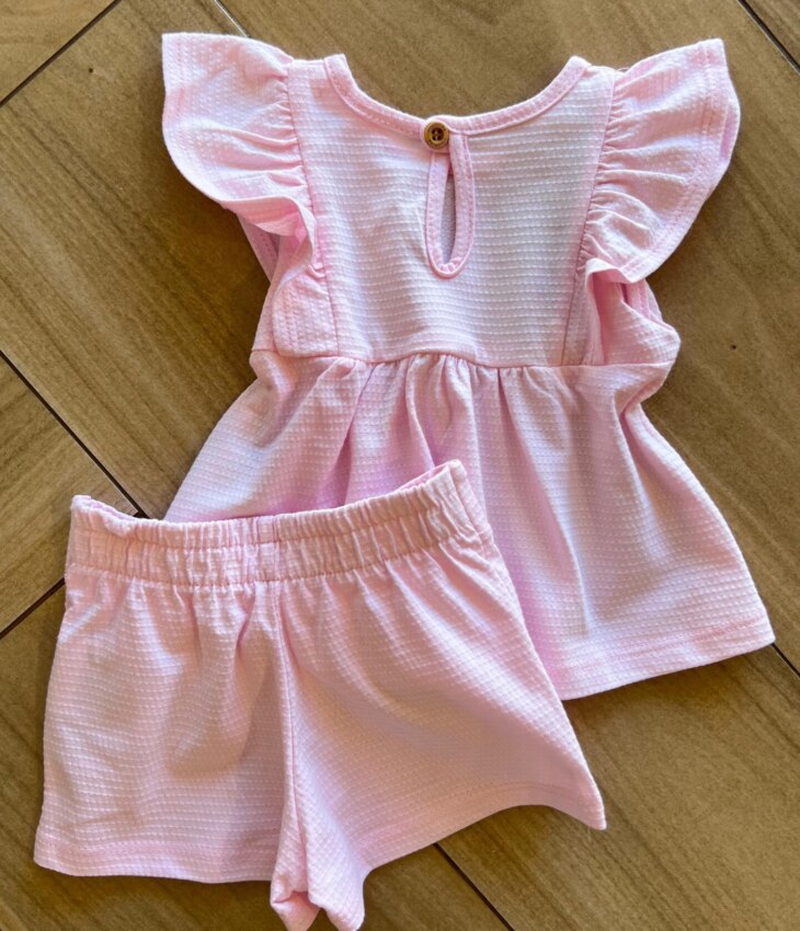 fernandaramoskids com br Conjunto Infantil Feminino Blusa Rodada e Short Rosa Bebê2