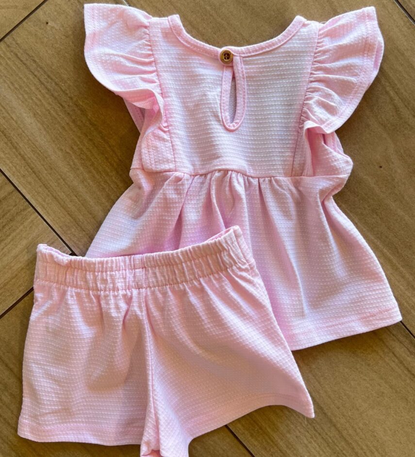 fernandaramoskids com br Conjunto Infantil Feminino Blusa Rodada e Short Rosa Bebê2