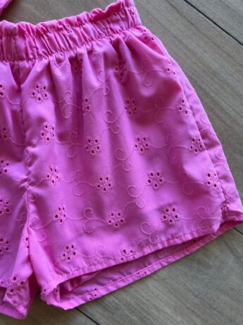 fernandaramoskids com br Conjunto Infantil Feminino Blusa Rosa e Short Lese 1