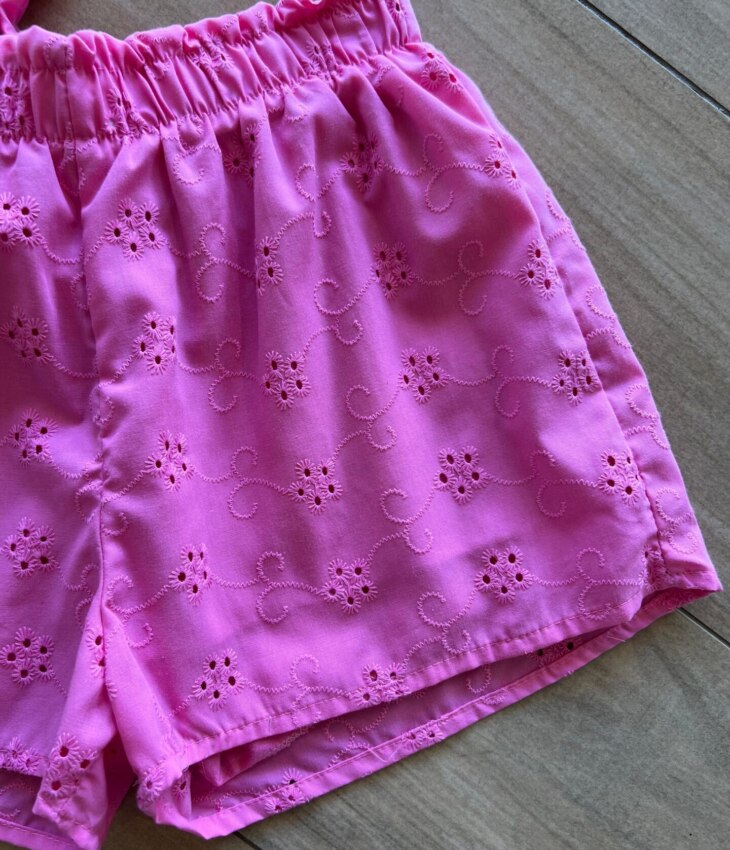 fernandaramoskids com br Conjunto Infantil Feminino Blusa Rosa e Short Lese 1