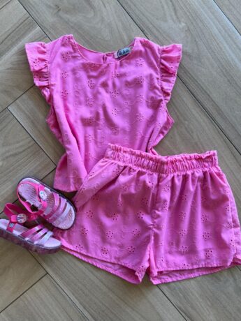 Conjunto Infantil Feminino Blusa Rosa e Short Lese Fernanda Ramos Kids