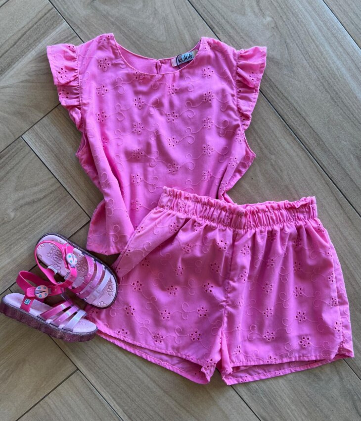 Conjunto Infantil Feminino Blusa Rosa e Short Lese Fernanda Ramos Kids