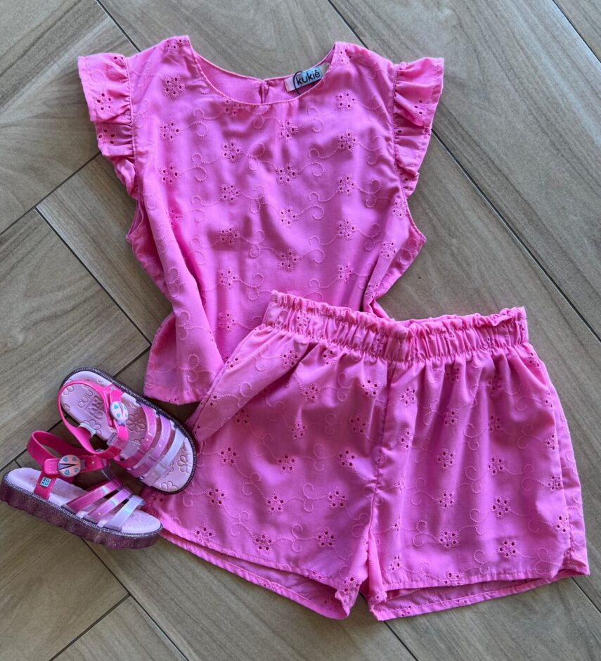 Conjunto Infantil Feminino Blusa Rosa e Short Lese Fernanda Ramos Kids