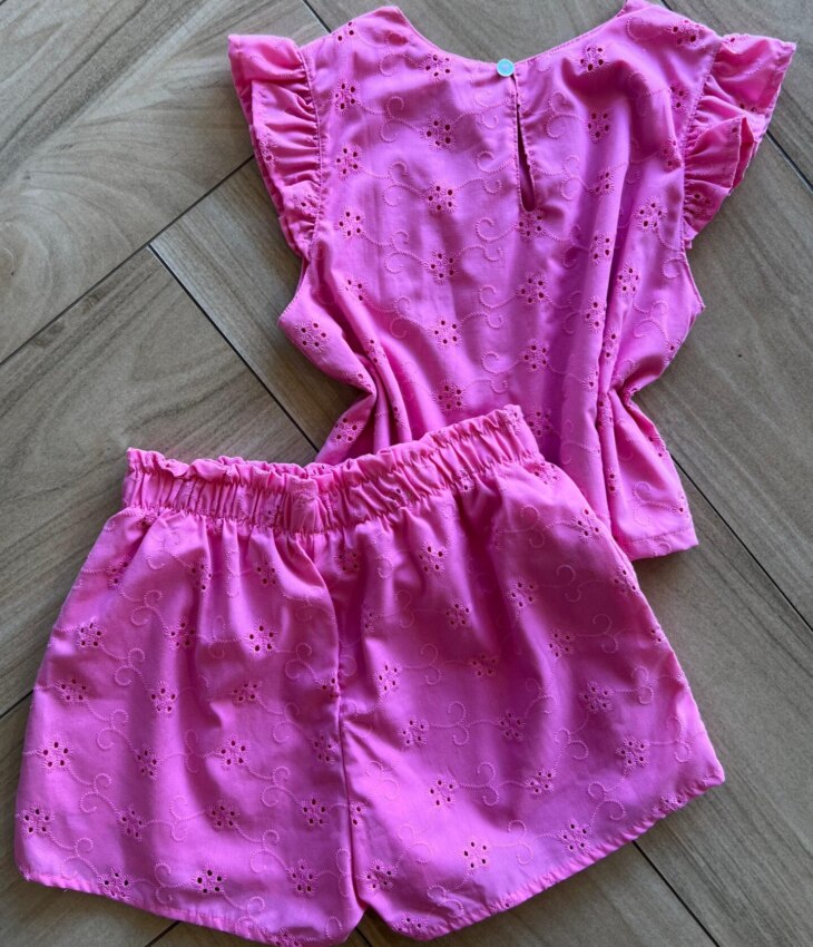 fernandaramoskids com br Conjunto Infantil Feminino Blusa Rosa e Short Lese 2
