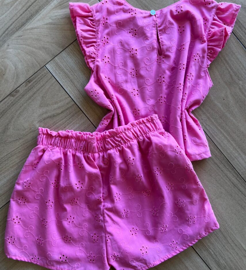 fernandaramoskids com br Conjunto Infantil Feminino Blusa Rosa e Short Lese 2