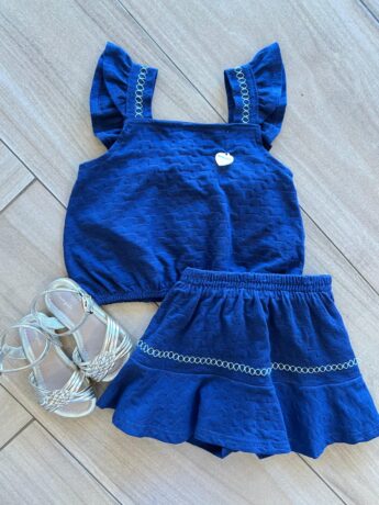 Conjunto Infantil Feminino Blusa Short Azul Fernanda Ramos Kids