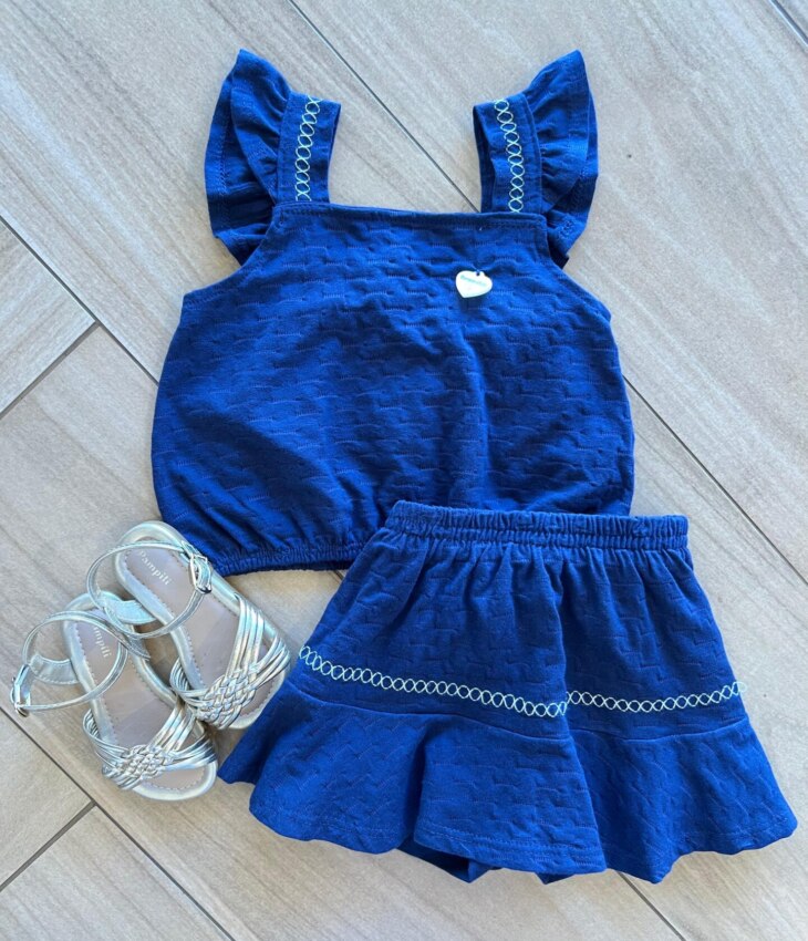 Conjunto Infantil Feminino Blusa Short Azul Fernanda Ramos Kids