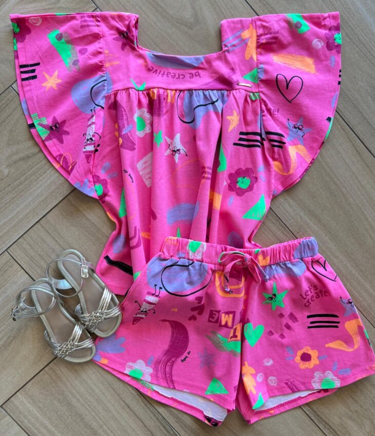 Conjunto Infantil Feminino Blusa Short Be Creative Fernanda ramos kids