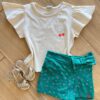 Conjunto Infantil Feminino Blusa Short Cereja Verde Fernanda Ramos Kids