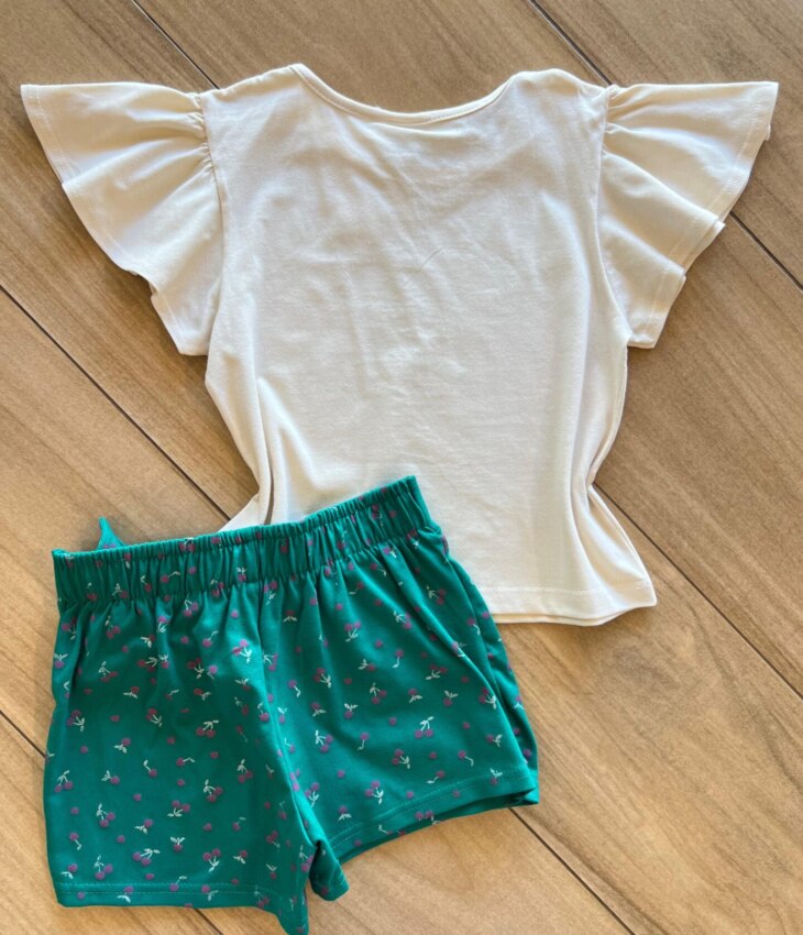fernandaramoskids com br Conjunto Infantil Feminino Blusa Short Cereja Verde 2