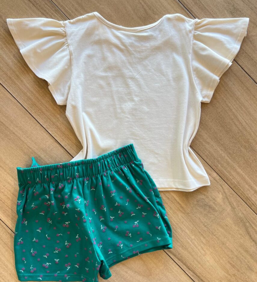 fernandaramoskids com br Conjunto Infantil Feminino Blusa Short Cereja Verde 2