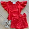 Conjunto Infantil Feminino Blusa Short Cereja Vermelho Fernanda Ramos Kid