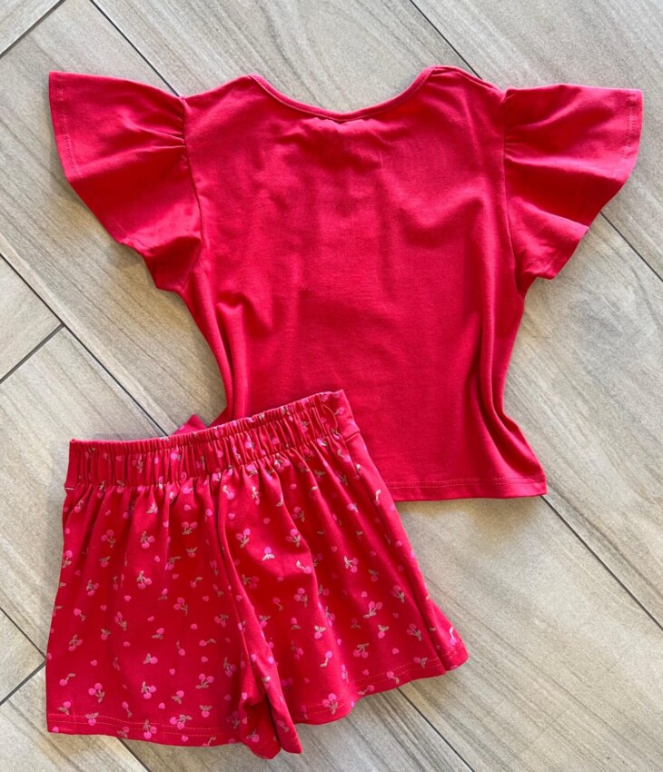 fernandaramoskids com br Conjunto Infantil Feminino Blusa Short Cereja Vermelho 2