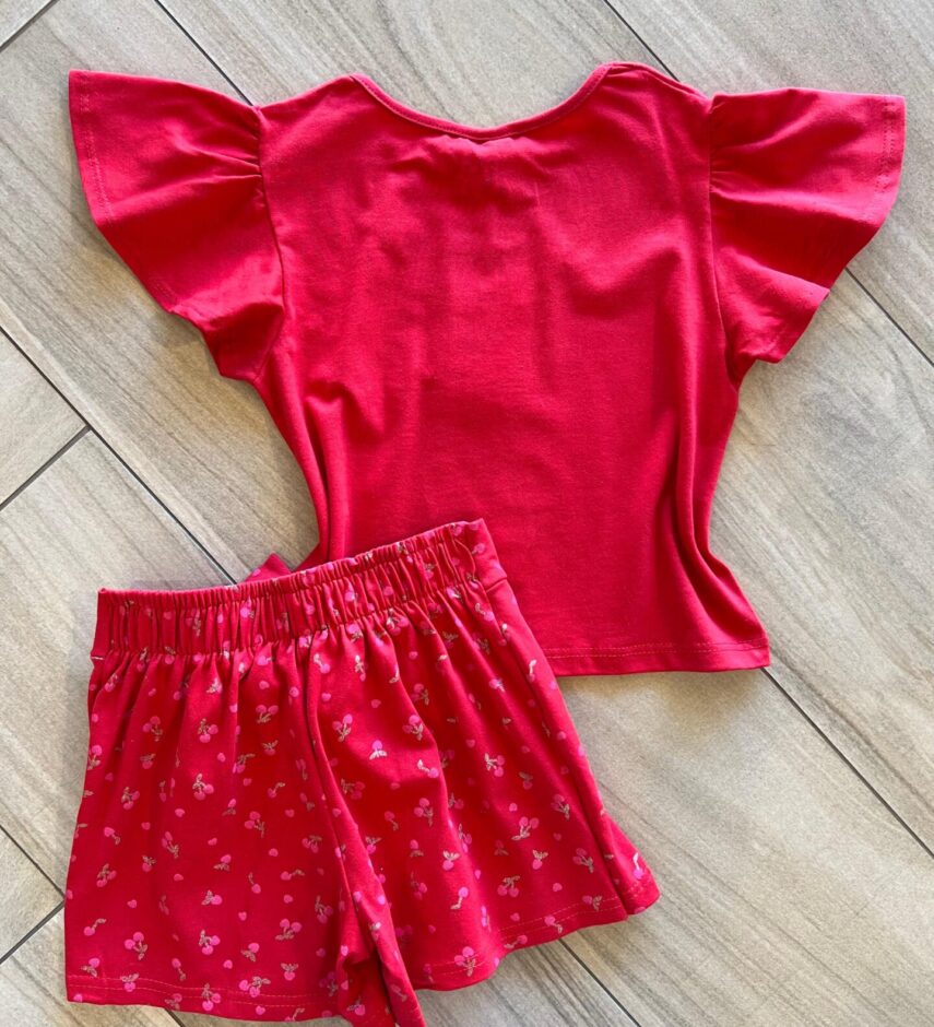 fernandaramoskids com br Conjunto Infantil Feminino Blusa Short Cereja Vermelho 2