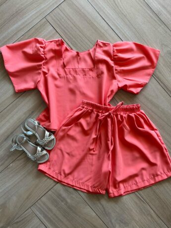Conjunto Infantil Feminino Blusa Short Coral Fernanda ramos kids